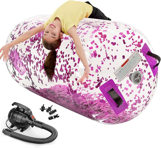 Estgora Gymnastics Barrel Inflatable Tumbling Air Roller, Gymnastic Tumble Equipment for Kids Home Use Back Handspring Trainer Octagon Tumbler Chearleeding Mat With Electric Pump