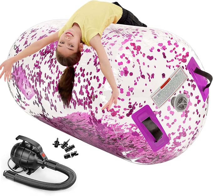 Estgora Gymnastics Barrel Inflatable Tumbling Air Roller, Gymnastic Tumble Equipment for Kids Home Use Back Handspring Trainer Octagon Tumbler Chearleeding Mat With Electric Pump