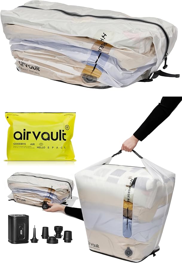 AirVault Vacuum Duffle Travel Bag with Air Pump, Waterproof Compression Storage Bags for Travel & Moving (80L Tapered Duffle, 2-Pack)