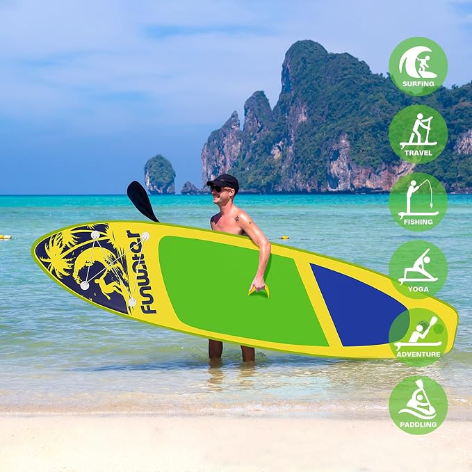 FunWater Inflatable Stand Up Paddle Board with Premium SUP Paddleboard Accessories, Anti-Slip EVA Deck, 11'6''/11'/10'6'' Paddle Boards for Adults & Youth of All Skill Levels