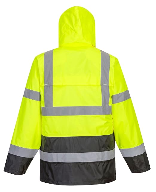 Portwest UH443 Classic Waterproof Rain Jacket in Reflective Contrast Hivis ANSI, Small