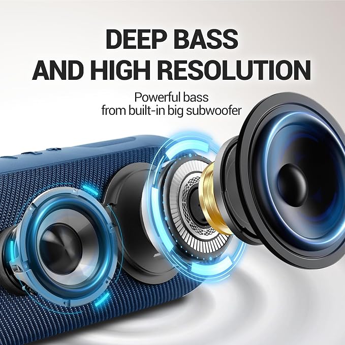 SOWO Wireless Bluetooth Speaker, Portable and Loud with Built-in Subwoofer | Extra Bass, Stereo Sound, IP67 Waterproof and Dustproof, Colorful Lights for Party, Outdoor, Camping - Blue