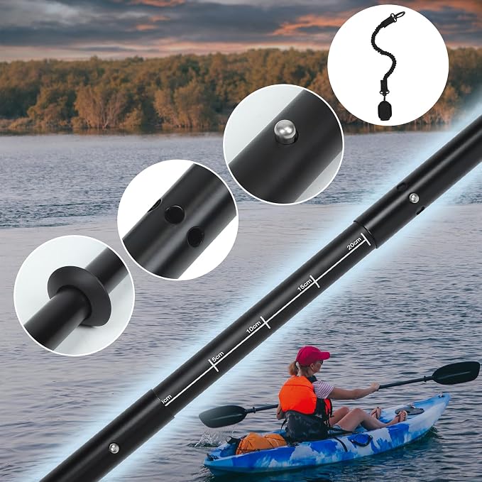 Leader Accessories Adjustable Kayak Paddle Boat Oar: Kayak Canoe Paddles 90-98 inch/230-250cm - Aluminum Floating Kayaking Fishing Oars with Paddle Leash for Adults Youth