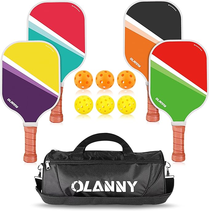 OLANNY Graphite Pickleball Paddles Set- Premium Rackets Fiber Face & Polymer Honeycomb Core Pickleball Set Includes Pickleball Paddles + Pickleball Balls+ Replacement Soft Grip + 1 Bag