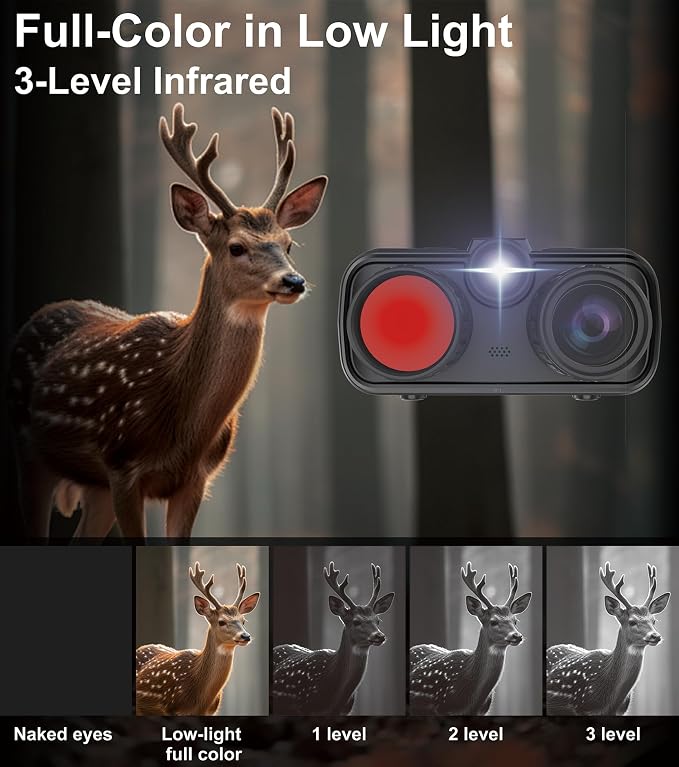 4K Night Vision Binoculars for Adults: 3’’HD Screen, 56MP Night Photos, 8X Zoom, 3 IR Modes, 5000mAh Battery, 64GB Card Included, Night Vision Goggles for Wildlife Observation & Surveillance
