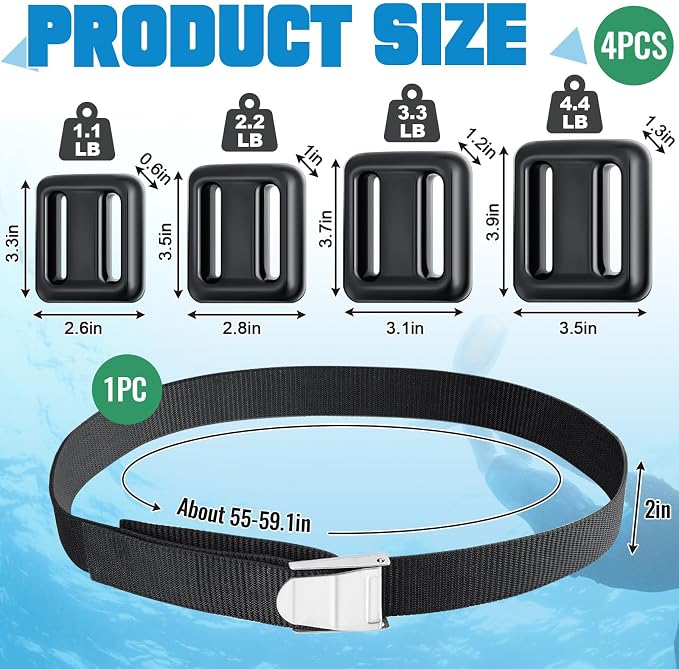 Tellegloww 4 Pcs Dive Weights Belt for Scuba Diving Coated Dive Weights Nylon Dive Belt with Metal Quick Release Buckle for Free Diving Spear Fishing