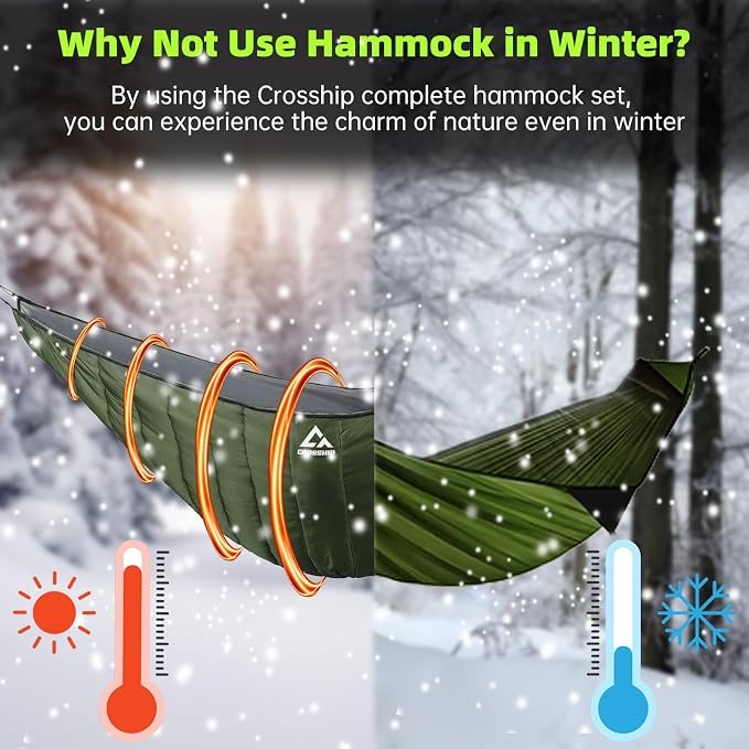 Camping Hammock with Mosquito Net, Underquilt & Rain Fly Tarp – 2 Person Portable Backpacking Hammock Set for Hiking, Backpacking, Travel, Backyard, Beach – Holds Up to 500lbs (Green)