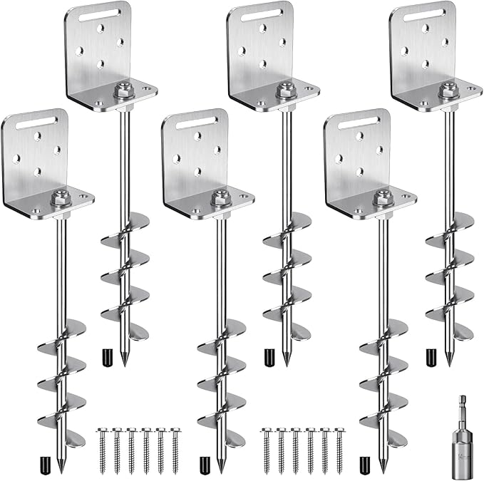 BeneLabel 2/4/6 Pack 18" 24" Ground Anchors Screw in Shed Anchor with L Bracket Trampoline Anchor Spiral Swingset Anchors for Swing Set, Mobile Home, Fence, Playset, Tent, Canopy, Carport