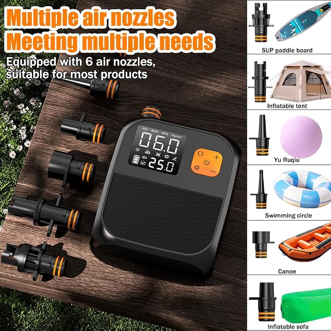 Rechargeable Paddle Board Pump with 8000mAh Battery,25PSI High Pressure SUP Pump & Car Adapter Powered Portable Electric Air Pump,for Stand Up Paddle Boards,Boats,Tent and Kayaks