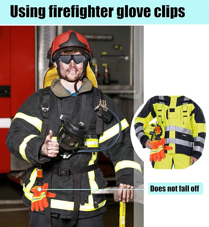 ZHIRONGFA Firefighter Glove Clip Glove Holder for Work Golf Glove Clip Heavy-Duty Firefighter Glove Clip with Reflective Webbing for EMT & Construction Firefighter Accessories near Me 5 Pack (Green)