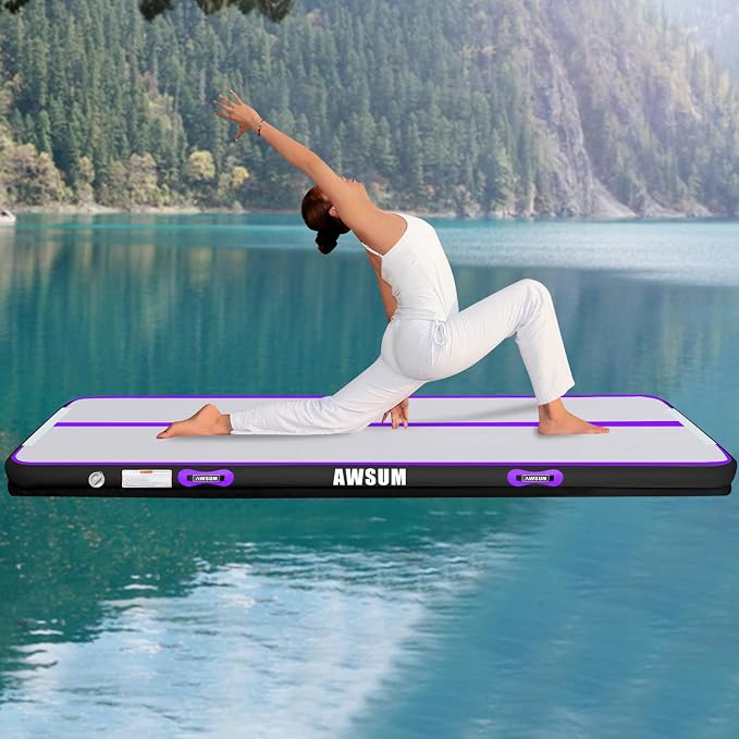 AWSUM Inflatable Gymnastics Mat 10ft/13ft/16ft/20ft/23ft Training mat 4/8 inches Thick tumbling mat with Electric Pump for Home/Gym/Outdoor