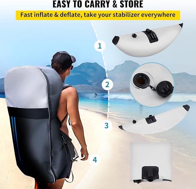VEVOR Kayak Stabilizers, 2 PCS, PVC Inflatable Kayak Outrigger Float with Sidekick Arms Rod, Standing Float Stabilizer System Kit for Kayaks, Canoes, Fishing Boats