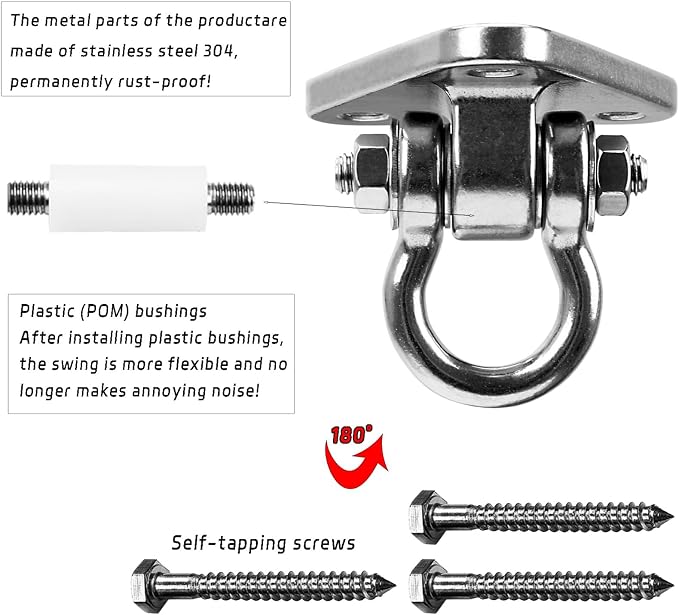 2 Bearing Swing Hangers Heavy Duty 304 Stainless Steel 1500LB Capacity Swing Set Hardware180° for Yoga Porch Swing Seat Sandbag, Gym