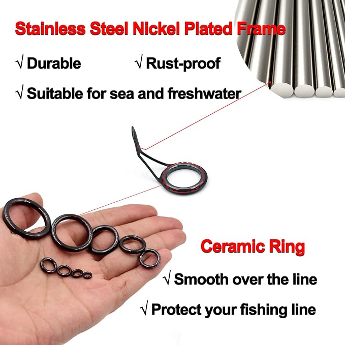 FishTrip Rod Repair Kit 40&85pcs Fishing Rod Tip Guide Repair kit Single Leg Ceramic Ring Fishing Pole Eyelets Replacement Kit