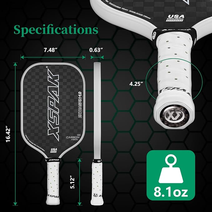 12K Carbon Fiber Pickleball Paddles, USAPA Polypropylene Honeycomb Paddle with Cushion Comfort Grip, SPIN2.0 World Champion Surface Technology Options Pickleball Racket