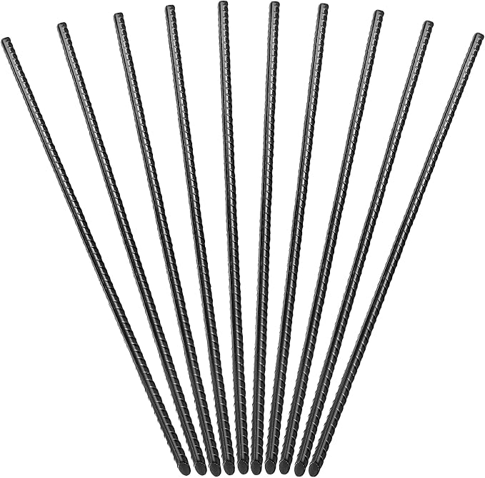 20 Pack 16 Inch Straight Rebar Stakes, 3/8" Thick Steel Heavy Duty Anchor Ground Rebar Stakes with Pointed End, Metal Garden Stakes for Landscaping Camping Concrete Forming Plant Support, Black