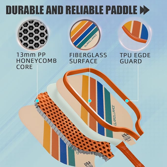 Pickleball Paddles Set of 2 | 4 Pickleball Rackets, USAPA Approved Pickleball Set, Fiberglass | Carbon Fiber Surface & 13 mm PP Honeycomb Core,4 Indoor & Outdoor Pickle Balls