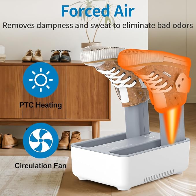 LAVIEAIR Boot Dryer and Deodorizer for Work Boots, Sneakers and Gloves, Portable Shoe Dryer with Retractable Hoses, Timer, and Heat Control.