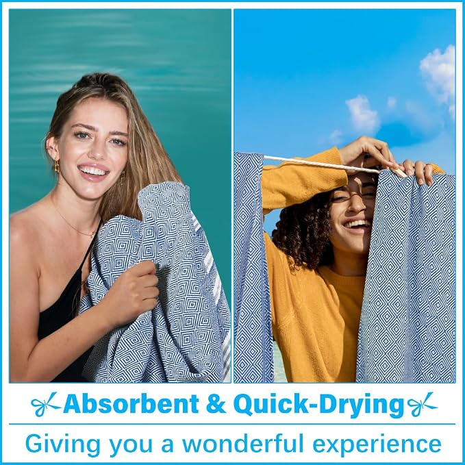 Oversized Turkish Beach Towel Blanket XXL Cotton Sandproof Towels Boho Woven Extra Large Big Sand Free Giant Throw Blankets Huge Quilt XL Picnic Camping Necessities Cloud For Adult Gifts Blue