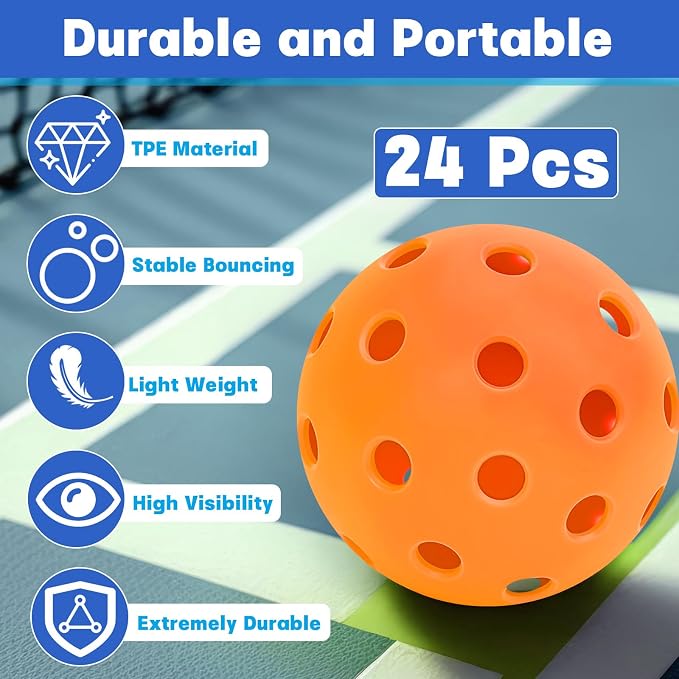SAYAYA 24/50 Pack Outdoor Pickleball Balls Premium High Visibility Pickleballs Stable Flight & Consistent Bounce 40 Holes Pickle Balls with Mesh Bag for Beginners, Tournaments, Family & Outdoor Play