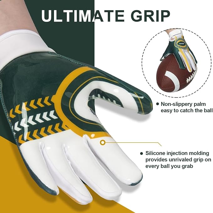 RIGWARL Football Gloves Adult Men, Youth Kids Football Gloves with Super Sticky Grip, Receiver Glove Adult Youth Kids Best Gift for Father‘s Day