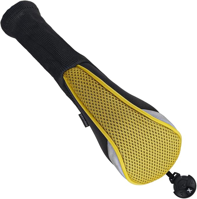 Andux 3pcs Long Neck Golf Hybrid Club Head Covers Dial No. Tag CTMT-02 | Mesh Breathable material | all the Same Size | Coloured Piping | Pull-On Closure
