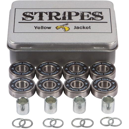 Yellow Jacket Premium Skateboard Bearings, Pro Longboard Bearings, 608, ABEC 9, Washers and Spacers, Black Mamba (Pack of 8)