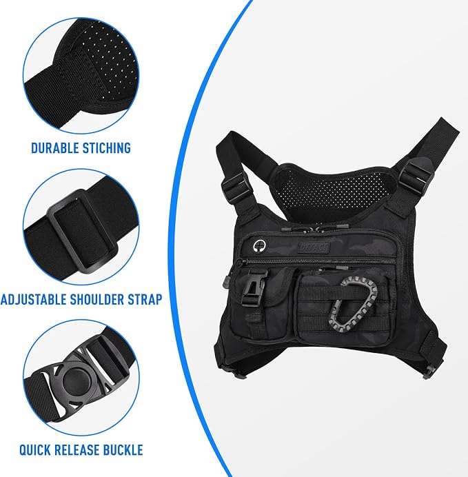 DEYACE Chest Bag For Men, Tactical Inspired Sports Utility Chest Pack, EDC Pouch Bag With Built-In Phone Holder for Workouts, Running, Cycling, Black