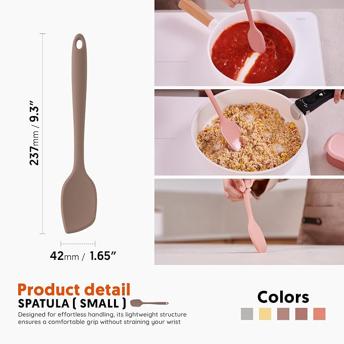 Platinum Silicone Spatula – BPA Free Silicone Spatula for Cooking – Heat Resistant Cooking Utensils for Non Stick Pans – One-Piece Spoonula for Baking, Mixing & More – Kitchen Scraper 9.3” Taupe Brown