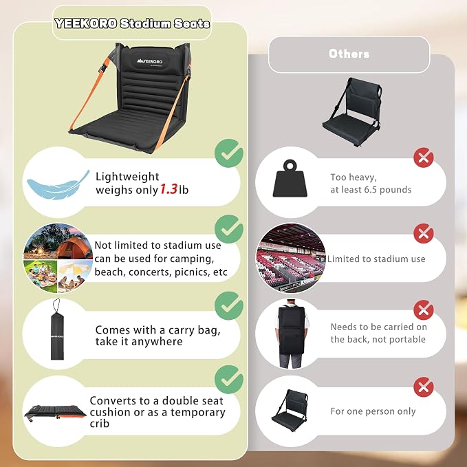 Inflatable Folding Seats, Portable Chairs with Back Support, Foldable and Lightweight Seat for Camping/Sporting Events,Stadium Seats with Storage Bag Lounge Chair