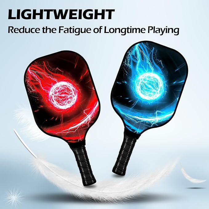 11 Pcs Pickleball Paddles Set Fiberglass Pickleball Set Carbon Fiber 2 Pickleball Paddle Lightweight Racket with 4 Outdoor 2 Indoor Pickleball Balls 2 Cooling Towels & Carry Bag Gift for Men Women