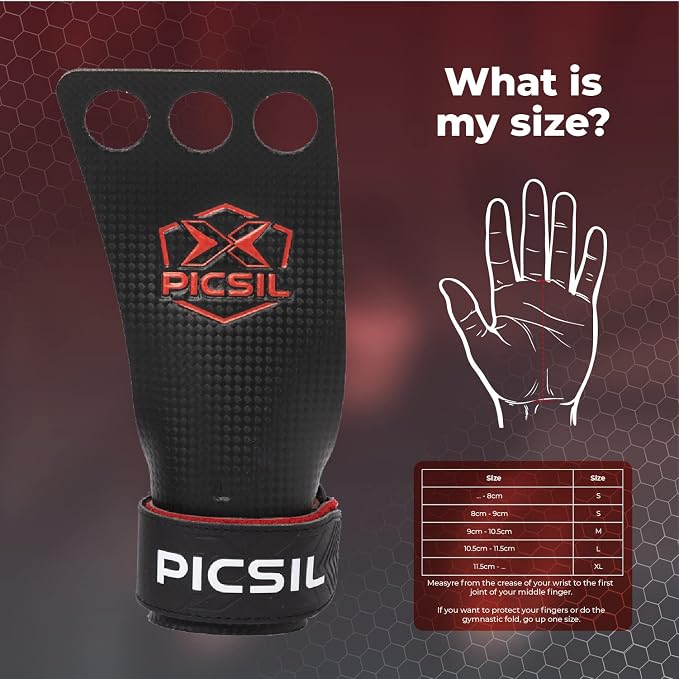 PICSIL - RX Grips | Synthetic Workout & Gymnastics Grips | Ultra-Resistant Carbon Fibre for Cross Training | Helps Prevent Tears & Blisters | Carbon Fibre Material | Use wiht Chalk |