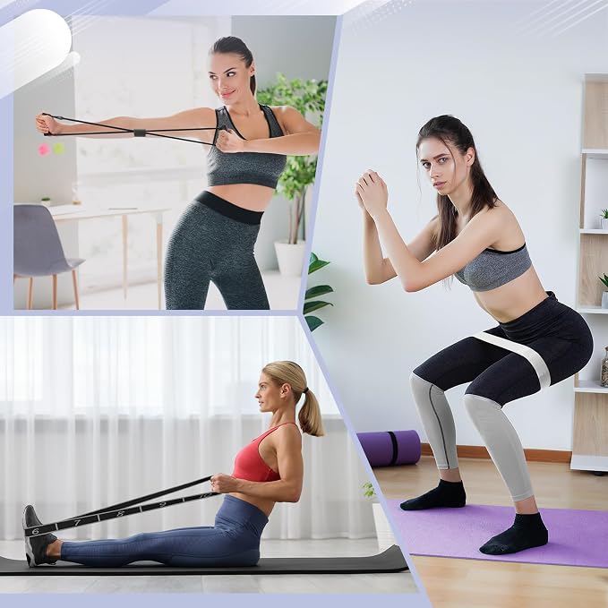 Halloscume 24 Pcs Pilates Kit, Home Pilate Equipment for Women, Pilates Ring and Ball Set with Stretching Strap, Water Bottle, Magic Circle, Yoga Ring, Gym Bag, Resistance Band, Anti Slip Sock