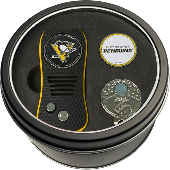Team Golf NHL Gift Set Switchblade Divot Tool, Cap Clip, & 2 Double-Sided Enamel Ball Markers, Patented Design, Less Damage to Greens, Switchblade Mechanism