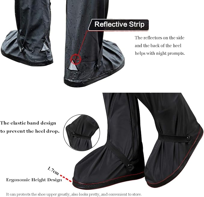 HLKZONE Waterproof Rain Boot Shoes Covers Foldable Reusable Slip Resistant Overshoes with Reflector for Women & Men