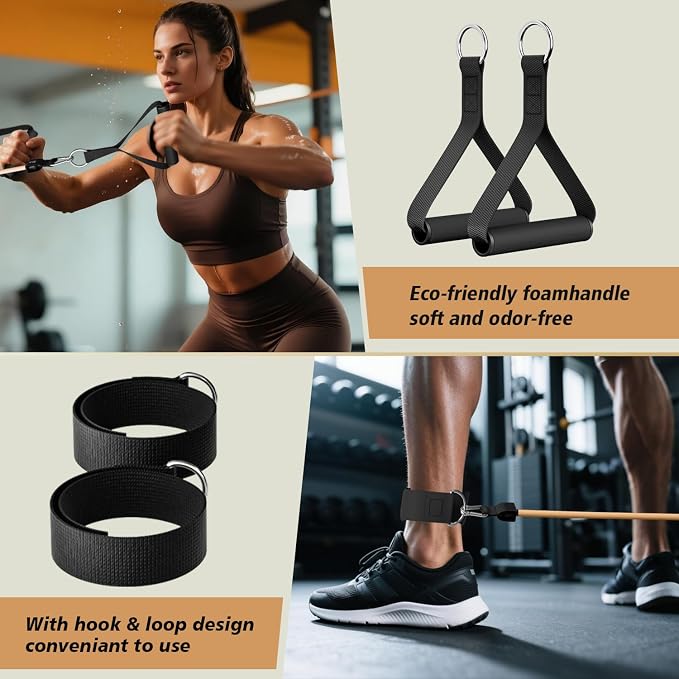 WHATAFIT Resistance Bands, Exercise Bands, Workout Bands with Handles, Door Anchor and Ankle Straps, 5 Resistance Levels Fitness Bands for Strength Training, Physical Therapy, and Home Gym Equipment