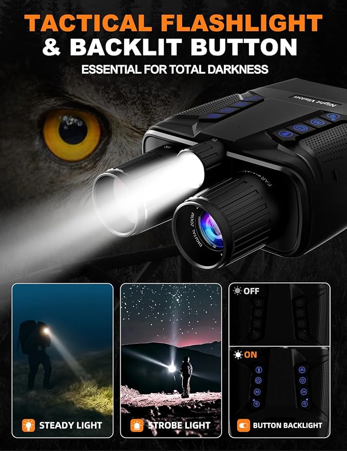 VISIOGEAR Night Vision Goggles - Eagle 4K Night Vision Binoculars for Adults, Dual Modes Binoculars with 5000mAh Battery, 32GB SD Card Included for Adventure and Surveillance, Black