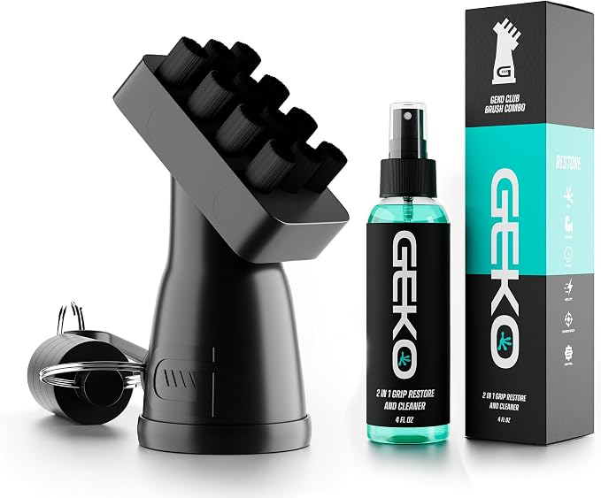 Geko Golf Club Brush and Cleaner System with Magnetic Attachment, Golf Club Cleaning Brush for Grooves, Grips, Irons and Balls