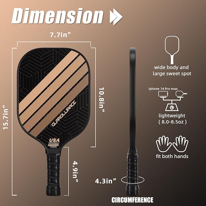 Pickleball Paddles Set of 2 | 4 Pickleball Rackets, USAPA Approved Pickleball Set, Fiberglass | Carbon Fiber Surface & 13 mm PP Honeycomb Core,4 Indoor & Outdoor Pickle Balls