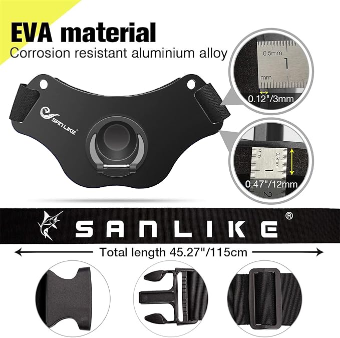 SANLIKE Fishing Belt Fight Belt Adjustable Aluminum Waist Fighting Belt Rod Holder Stand-up Fishing Belt