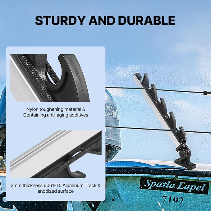 Fishing Rod Holder for Boat, Crappie Rod Holder for Transportation & Storage，180° Adjustable Angler Accessory for Fishing Boat & Pontoon boat (4 Rod)