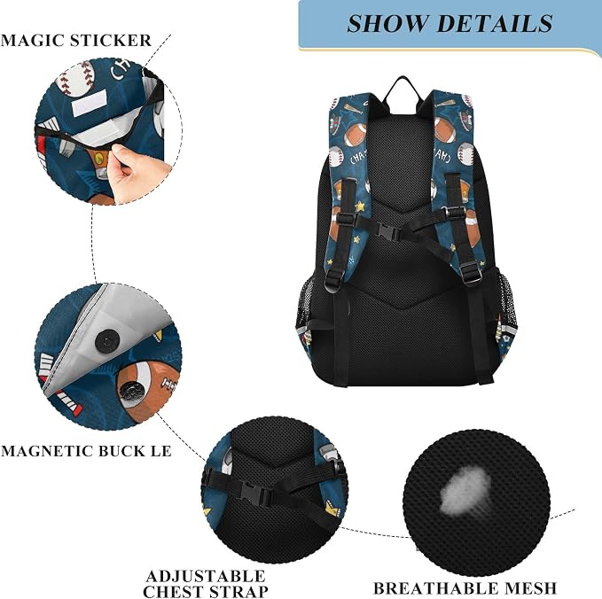 Fisyme Cartoon Baseball Sports School Backpack Laptop Backpacks Bags Bookbag Travel Casual Computer Notebooks Daypacks