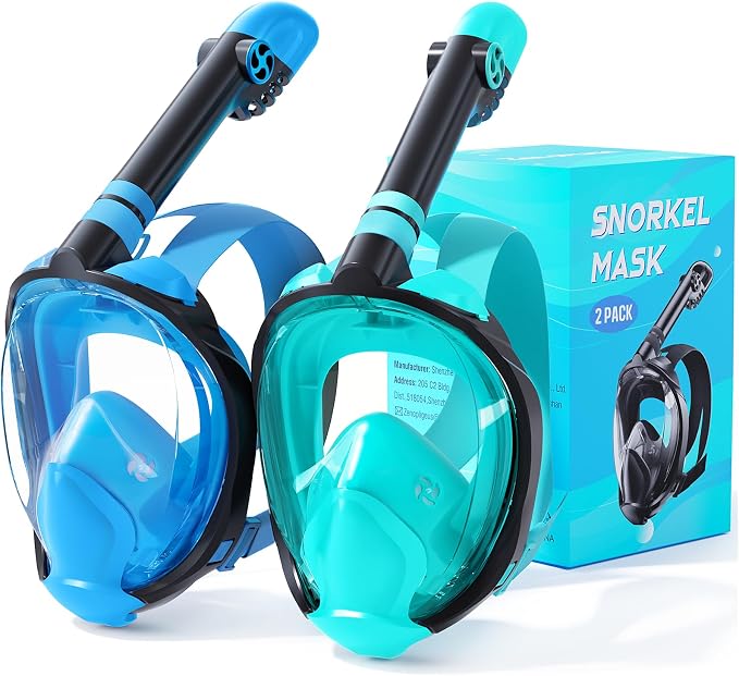 Full Face Snorkel Mask for Adults, 180° Panoramic Anti-Fog Snorkeling Gear with Dry Top System & Camera Mount, Foldable Anti-Leak Design for Travel, Swimming & Ocean Snorkeling