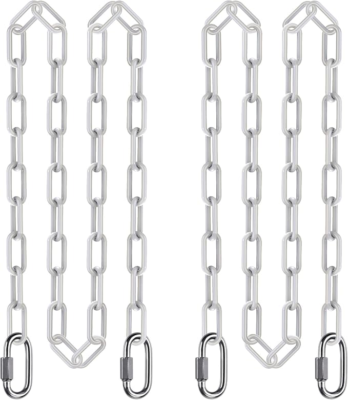 SELEWARE 2 Pack 100 Inch Hanging Swing Chain with 4 Carabiners, 1000LB Capacity Plastic Coated Hanging Chains, Hammock Hardware Kit for Swing, Hanging Chair, Punching Bags, Indoor Outdoor Gym (White)