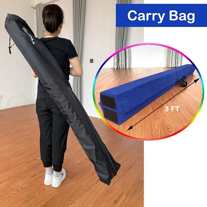 MARFULA 6 FT / 8 FT / 9 FT Folding Gymnastics Beam Foam Balance Floor Beam - Extra Firm - Suede Cover - Anti Slip Bottom with Carry Bag for Kids/Adults Home Use