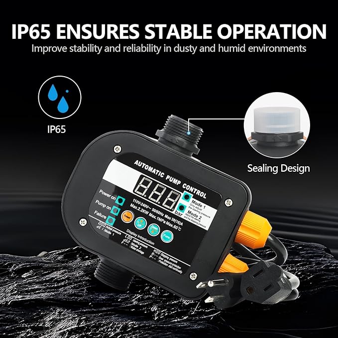 WiseWater Smart Pump Controller,110V-240V,1" NPT Adapters,Digital Display | 2 adjustable pressure modes, automatic smart control, fits residential, garden & industrial water supply