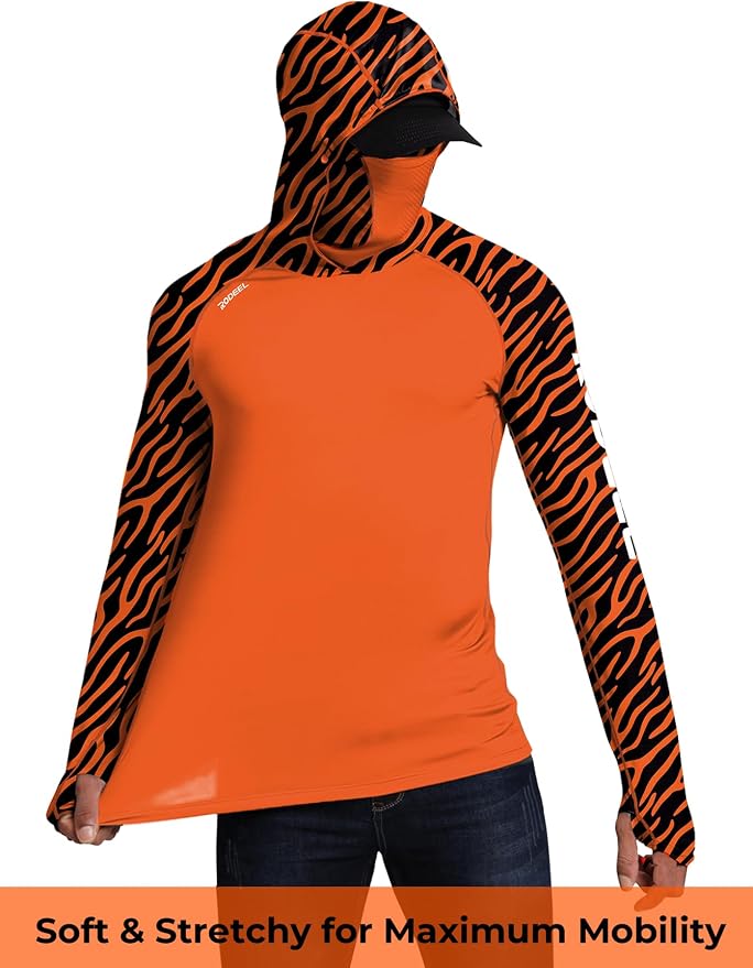 Rodeel Men's UPF 50+ Performance Fishing Hoodie, Long Sleeve Sun Protection Athletic Quick-Dry Breathable T-Shirt