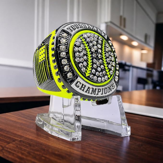 Legacy Rings 1 or 12 Pack Neon Yellow Baseball Softball Championship Trophy Ring Award for Tournament Champion or Finalist