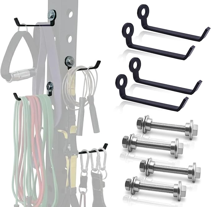 Squat Rack Storage Hooks for 5/8" & 1" Holes, Power Rack Storage Holder for Cable Machine Attachments, Resistance Bands & Gym Accessories