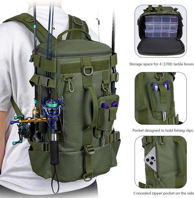 Fishing backpack,fishing tackle bag,gifts for fishing lovers,4-Way Carry Fishing Backpack Durable Tackle Bag Storage for Fishing Gear and Equipment,Fishing Tackle Storage Bags